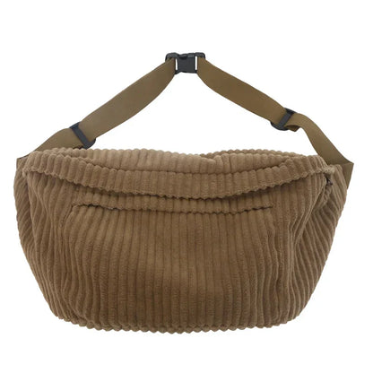 Large Capacity Waist Bag Women Shoulder Crossbody Bags Casual Fanny Pack Simple Phone Purse Corduroy Waist Bag Ladies Banana Bag