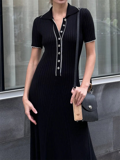 Knitted Rib Slim Maxi Dresses For Women High Waist Casual Loose Dress Women's Autumn Elegant Temperament Long Dress Femme