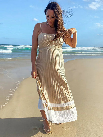 Backless Ribbed Maxi Dress For Women Summer New Holiday Party Stretch High Waist Bodycon Maternity Dresses Knit Sundress