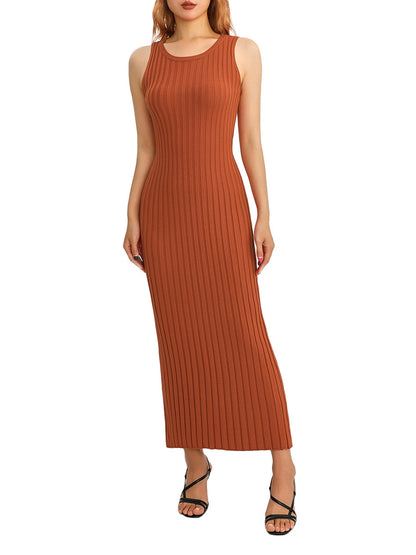 Women Y2k Pleated Ribbed Knit Long Dress Casual Sleeveless Ruched Swing  Dress Elegant Vintage Slim Fit Tank Summer Dress 2000s