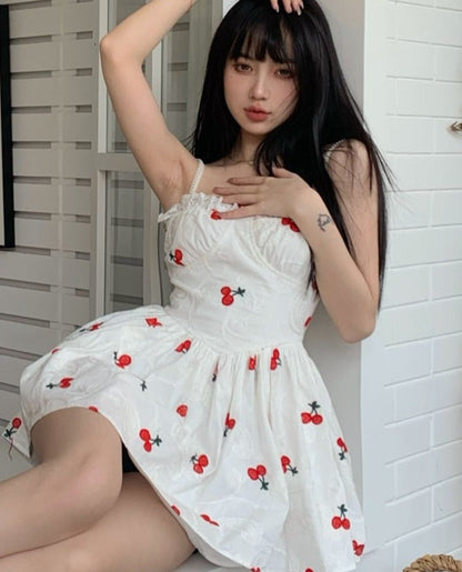 Summer Casual Party Strap Dress Women White Sexy Elegant Fairy Mini Dresses Female High Waist Holiday Evening Beach Dress