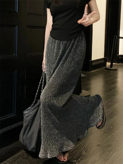 Black Sequin Slim Long Skirt Women High Waist Luxury Elegant Fashion Streetwear Y2k Maxi Skirt Glitter Ladies Long Skirt