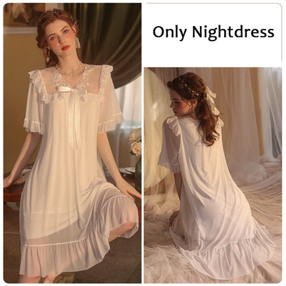 YESMYTOOL  -  Sexy Pajamas V-neck Elegant Palace Style Nightgown French Princess Style Noble Long Home Clothes Sleepdress Romantic Night Dress