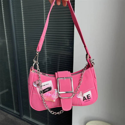 Y2K Sweet Cool Girls Underarm Bag Fashion Women's Pink Shoulder Crossbody Bags Retro Chain Female Clutch Tote Purse Handbags