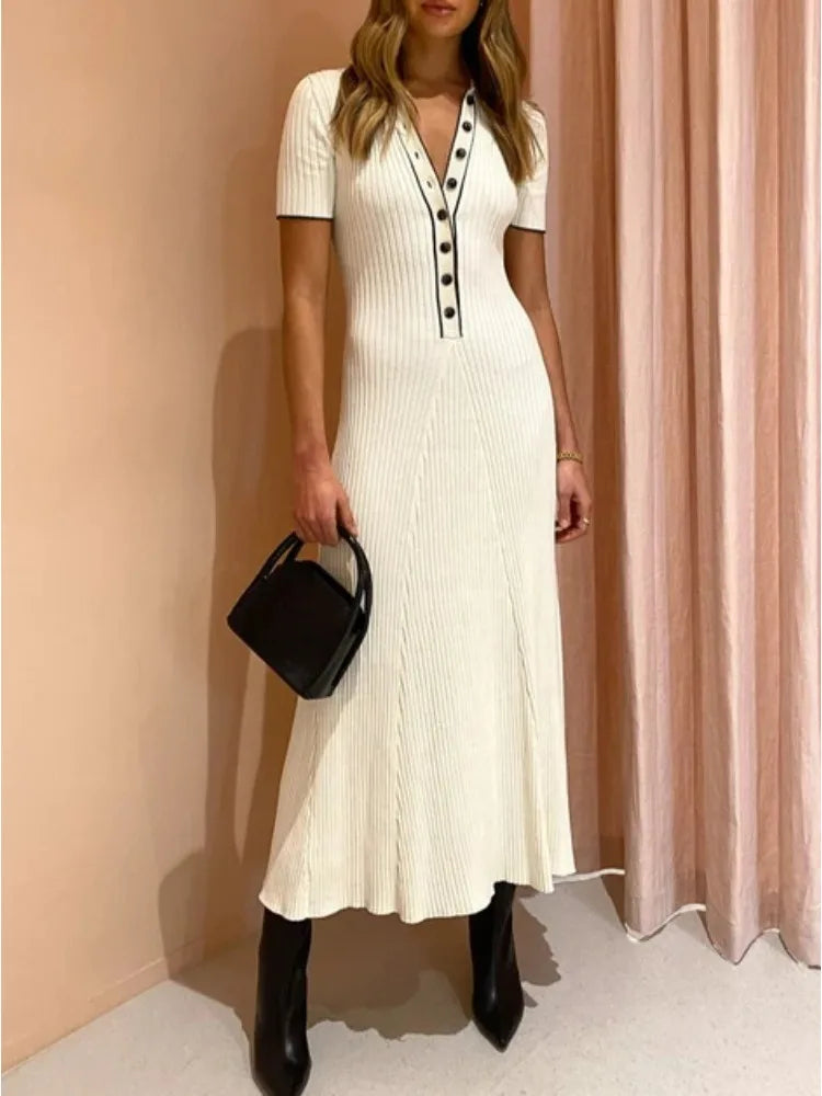 Knitted Rib Slim Maxi Dresses For Women High Waist Casual Loose Dress Women's Autumn Elegant Temperament Long Dress Femme