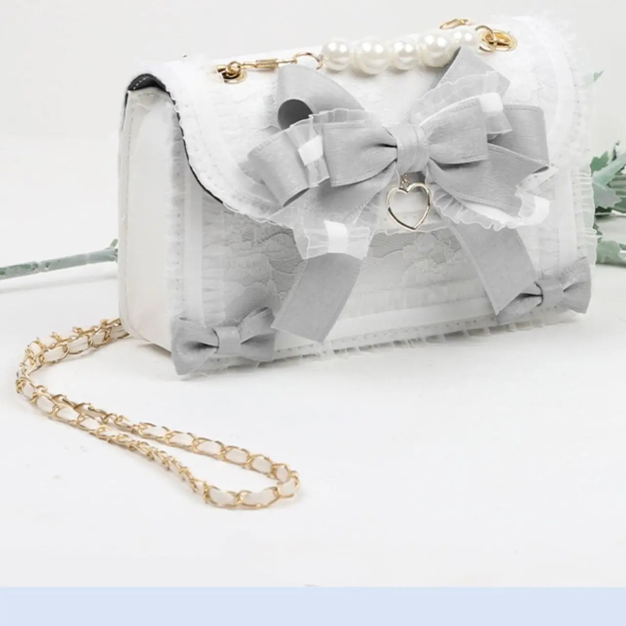 MBTI Bow Lace Shoulder Bag for Girl Pearl Jk Kawaii New Trend Purse Japan Style Gentle Female Designer Crossbody Bag