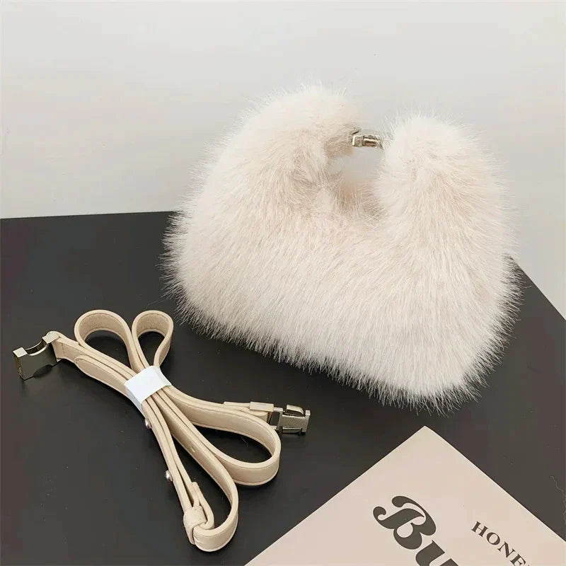 Luxury Faux Fur Ladies Shoulder Bags Soft Plush Female Evening Clutch Purse Handbags Women's Small Tote Fluffy Crossbody Bag