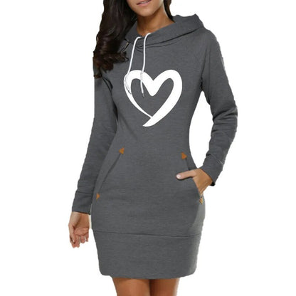 Women Hoodie Dress solid color long-sleeved drawstring hoodie dress, pocket loose hooded pullover sweatshirt dress 5 Colors