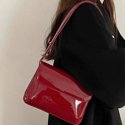 Vintage Bag Red Patent Leather Women's Shoulder Bag Fashion Ladies Small Square Purses and Handbags Simple Female Crossbody Bags