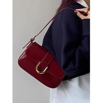 Vintage Red Handbag Women Autumn High Street Elegance Pu Leather Shoulder Bag Purse Female Retro Solid Underarm Bags