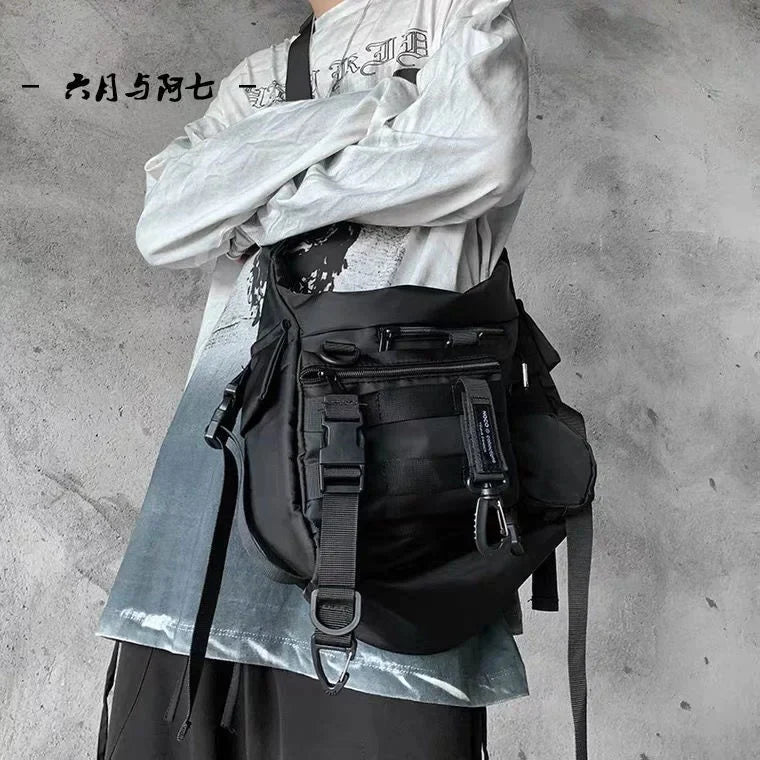 Shopper Nylon Shoulder Gothic Black Crossbody Messenger Tote Bags For Men Women's Hip Hop Techwear Satchel Waist Goth Postman