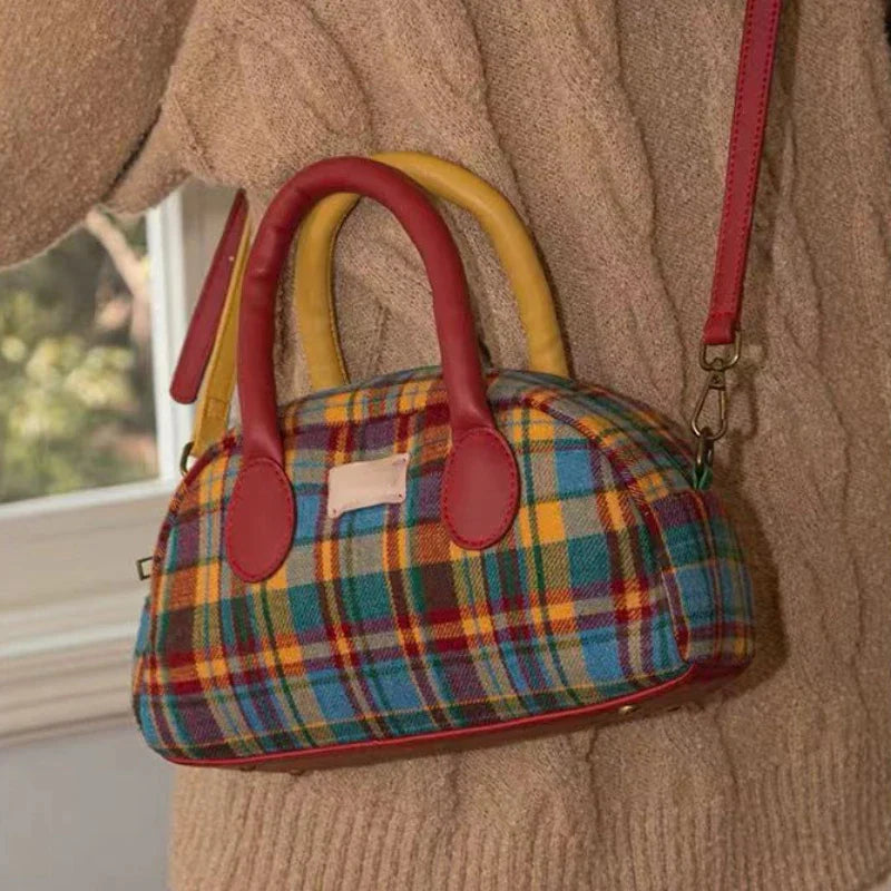 Fashion Handbag for Women Vintage American Style Plaid Fresh Cute Shoulder Bag New Luxury Designers Zipper Crossbody Bag