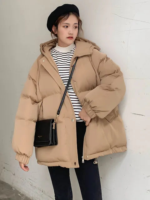 Women Short Jacket Winter Thick Hooded Cotton Padded Coats Female Korean Loose Puffer Parkas Ladies Oversize Outwear