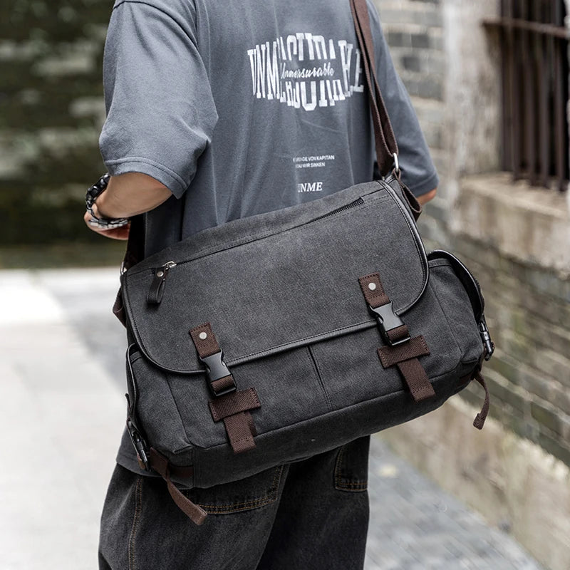 Men Crossbody Bag Canvas Vintage Business Handbag for Men Casual 13 inch Laptop Large Capacity Durable  Briefcase Men Bag