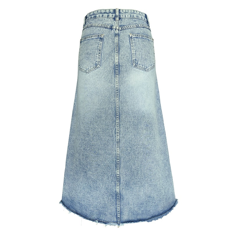 Vintage Denim Skirt Women's A-line Spring Dress New Retro Blue High Waist Slim Mid Length Dress Skirt Street Women Dresses