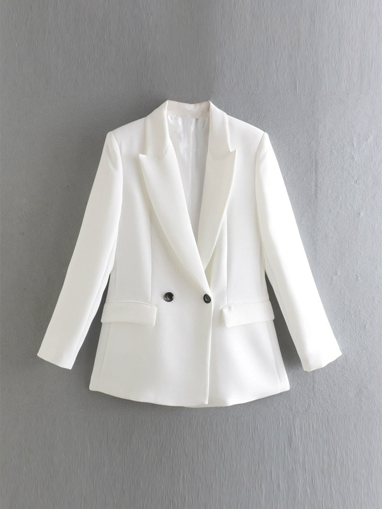 Summer Women Casual Blazers Coats White Loose Double Breasted Office Lady Female Elegant Fashion Blazer Outerwear