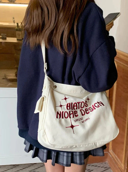 Women Canvas Tote Shoulder Crossbody Bags Large Capacity Letters Embroidered Handbags Female Travel Hobo Messenger Book Bag