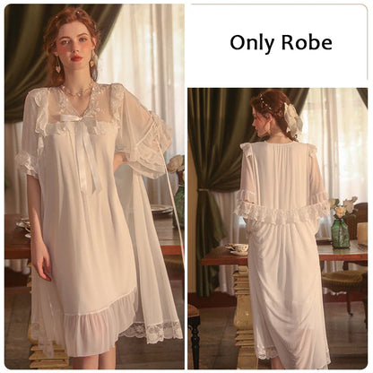 YESMYTOOL  -  Sexy Pajamas V-neck Elegant Palace Style Nightgown French Princess Style Noble Long Home Clothes Sleepdress Romantic Night Dress