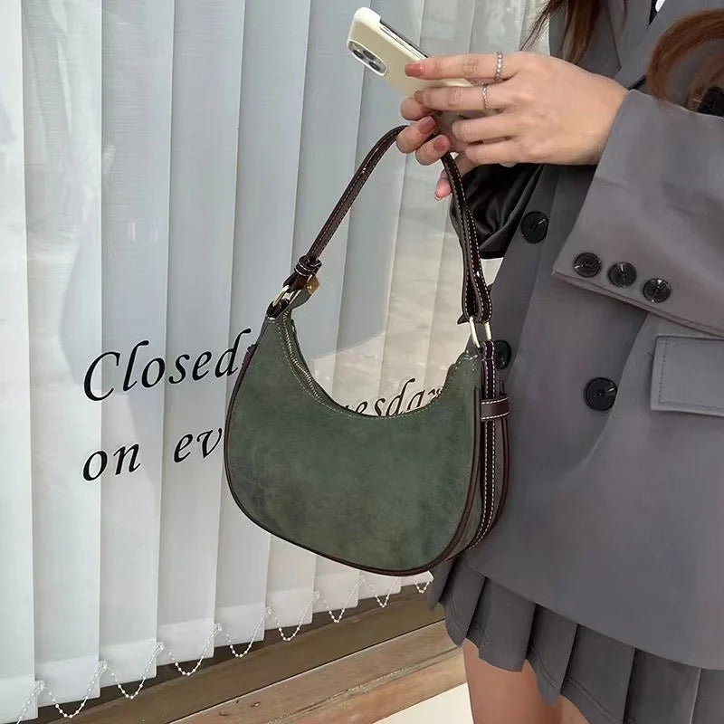 Casual Green Underarm Bag Women New Vintage Hot Girls Leather Solid Shoulder Bag Female Retro Elegant Y2k Handbag Purse