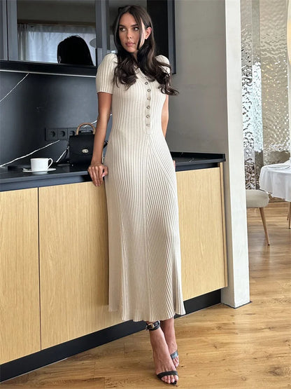 Knitted Rib Slim Maxi Dresses For Women High Waist Casual Loose Dress Women's Autumn Elegant Temperament Long Dress Femme