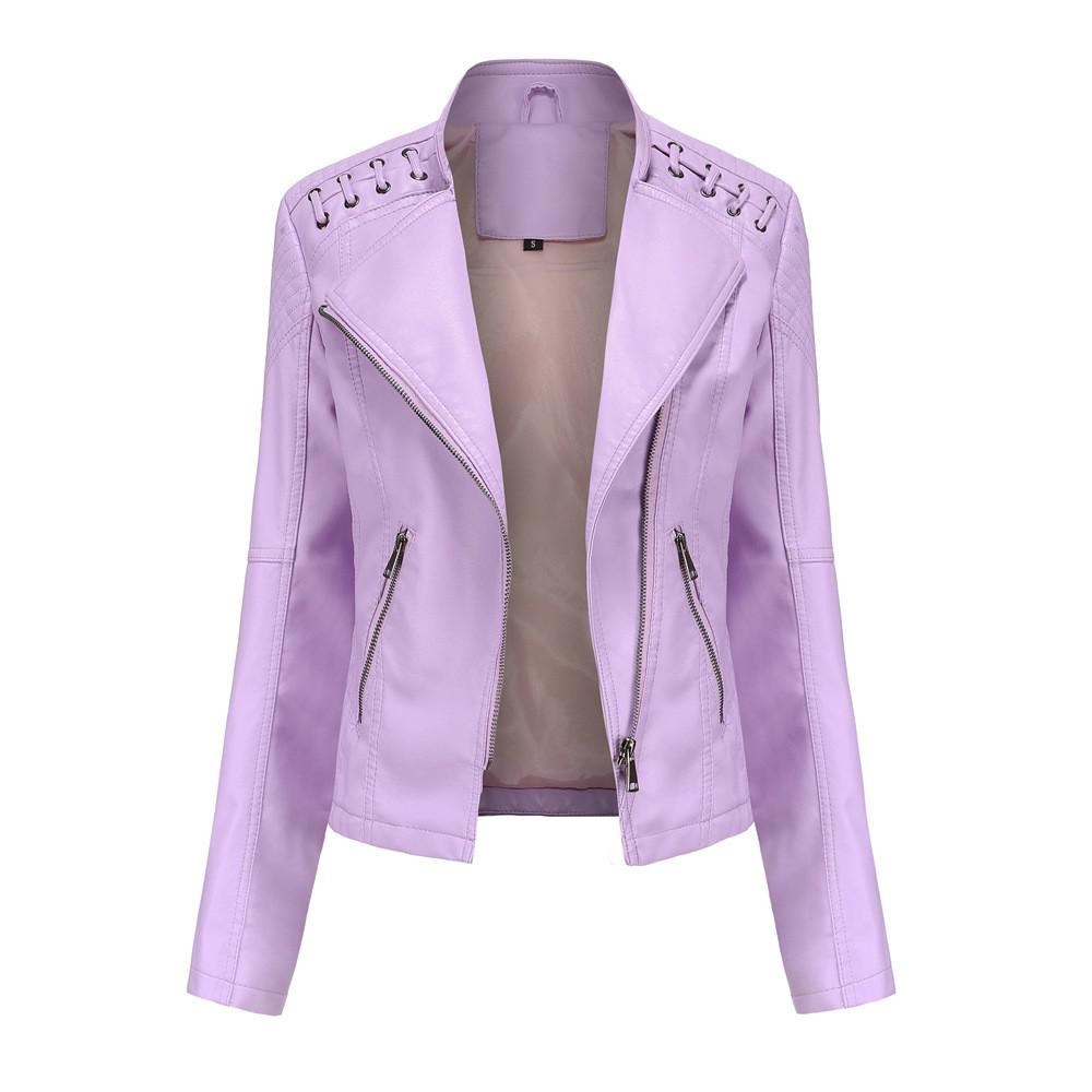 Autumn Winter Pu Faux Leather Jackets Women Long Sleeve Zipper Slim Motor Biker Leather Coat Female Outwear Tops