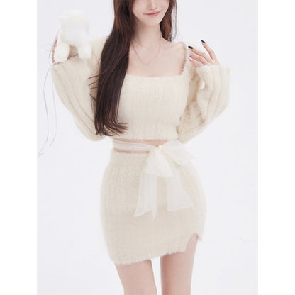 Autumn Sweater Knitted Suits Female Elegant 2 Piece Dress Korean Fashion Even Party Y2k Mini Dress Office Lady Short Skirts