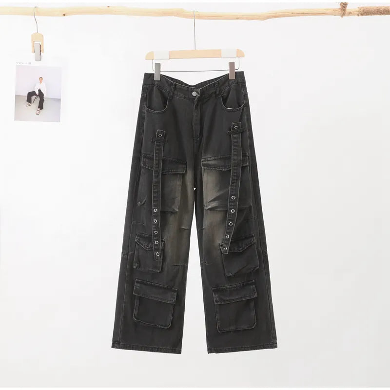 Y2k Cargo Jeans Pants Women Street Oversize Loose Multiple Pockets Female Pant Autumn Winter Vintage Hip Hop Denim Trousers