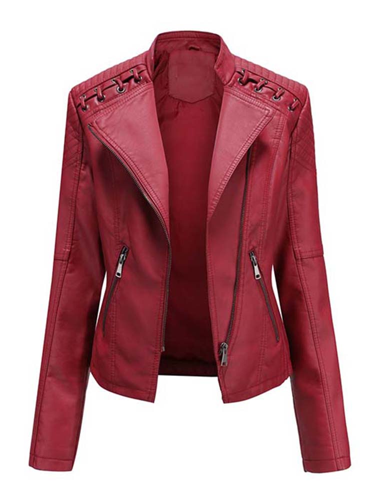 Autumn Winter Pu Faux Leather Jackets Women Long Sleeve Zipper Slim Motor Biker Leather Coat Female Outwear Tops