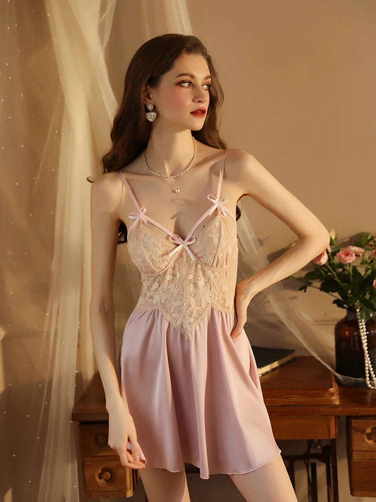 YESMYTOOL  -  Sexy Pajamas for Women Sleepwear Summer Ice Silk Nightgown Bathrobe Suspender Sex Lingerie Nightdress with Robe Babydoll Chemise