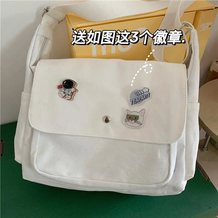 Japanese Simple Canvas Bags For Women Men Unisex Crossbody Bags Messenger Bag School Bags Shoulder Bag Couple Bags Bolso Mujer