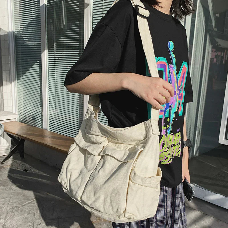 Women's Canvas Shoulder Bags Casual Shopping Bags Female Large Capacity Tote Ladies Solid Color Shoulder Crossbody Bag