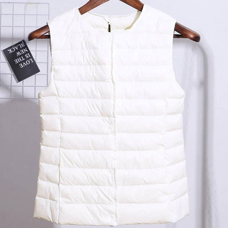 90% Ultra Light White Duck Down Women Vest Thin Coat Women Duck Down Sleeveless Jacket V Collar Or O Collar Coat