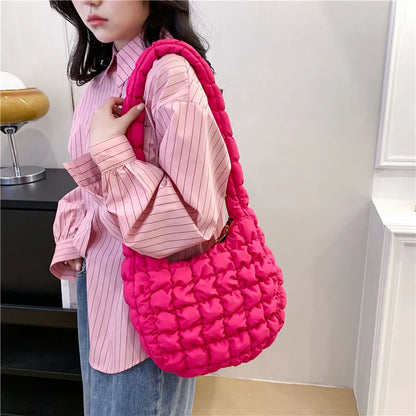 Casual Quilted Hobos Women Crossbody Bags Designer Nylon Padded Handbags Luxury Soft Puffy Bag Small Tote Shopper Purses