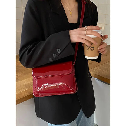 Vintage Bag Red Patent Leather Women's Shoulder Bag Fashion Ladies Small Square Purses and Handbags Simple Female Crossbody Bags