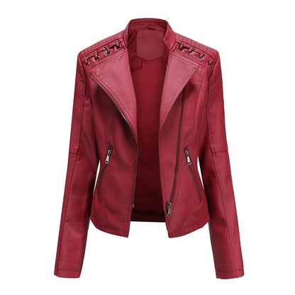 Autumn Winter Pu Faux Leather Jackets Women Long Sleeve Zipper Slim Motor Biker Leather Coat Female Outwear Tops