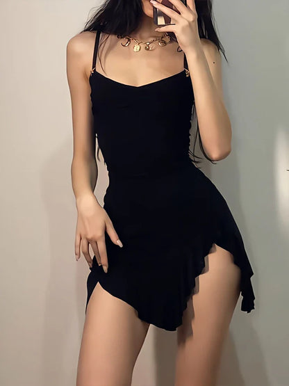 Summer Sexy Mini Dress Women Sleeveless Streetwear Strap Backless Bodycon Folds Split Dress Party Club Elegant A-LINE Dresses