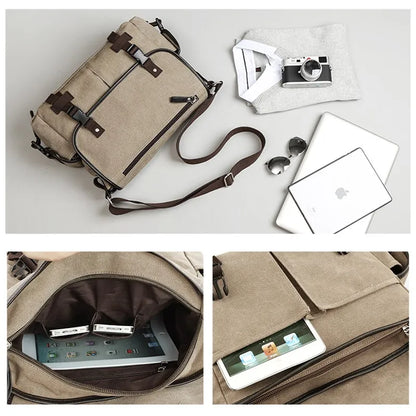 Men Crossbody Bag Canvas Vintage Business Handbag for Men Casual 13 inch Laptop Large Capacity Durable  Briefcase Men Bag