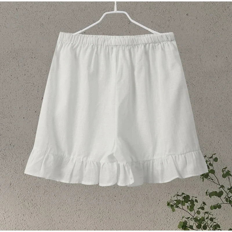 Casual Doll Collar Shirts Shorts Women 2 Piece Sets Loose Puff Sleeve Single Breasted Blouses Ruffles Short Pants  Summer