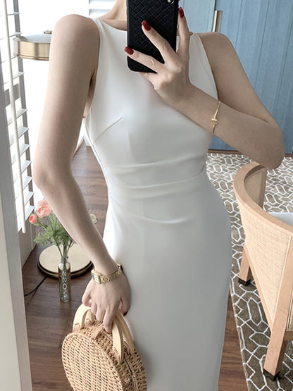 Women Summer Fashion Spaghetti Strap Sleeveless Sexy Dress Female Elegant Evening Midi Dress