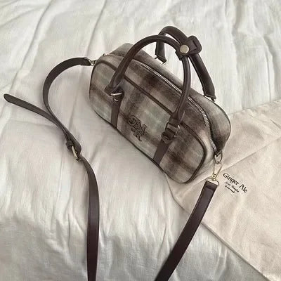 MBTI Vintage Plaid Womens Handbag College Style New Fashion Bowling Shoulder Bag Aesthetic Original Female Pillow Crossbody Bag