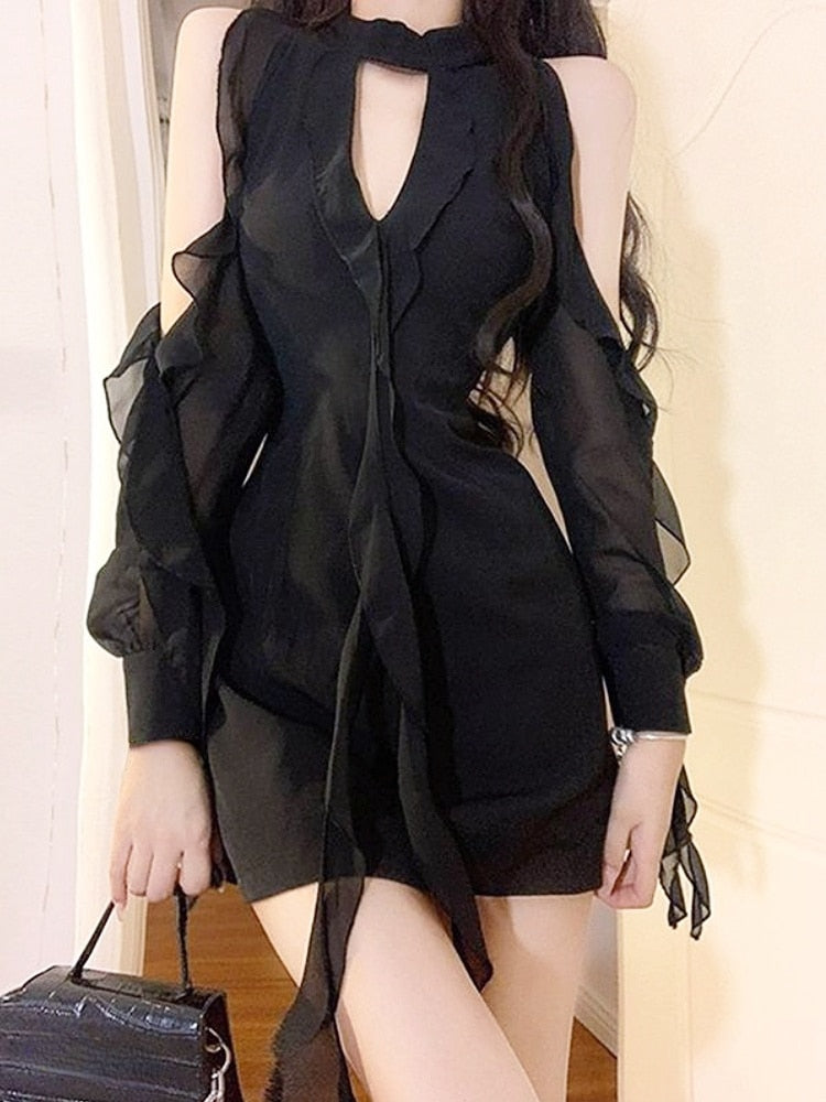 Summer Slim Sexy Black Y2k Mini Dress Party Chic Solid Elegant Sexy Dress Women Office Casual One Piece Dress Korean