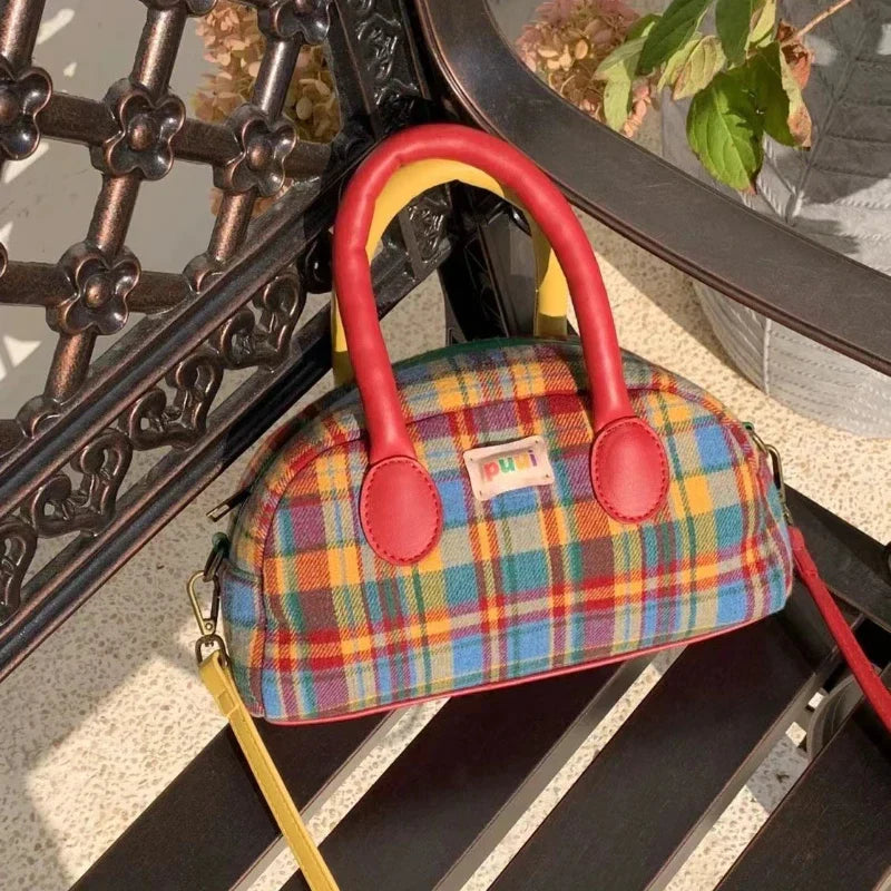 Fashion Handbag for Women Vintage American Style Plaid Fresh Cute Shoulder Bag New Luxury Designers Zipper Crossbody Bag