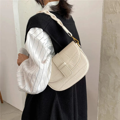 Toptrends Saddle Small Shoulder Crossbody Bags For Women  Trend Vintage Designer Crocodile Pattern PU Leather Ladies Handbag