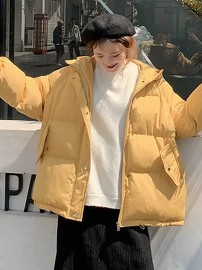 Women Short Jacket Winter Thick Hooded Cotton Padded Coats Female Korean Loose Puffer Parkas Ladies Oversize Outwear