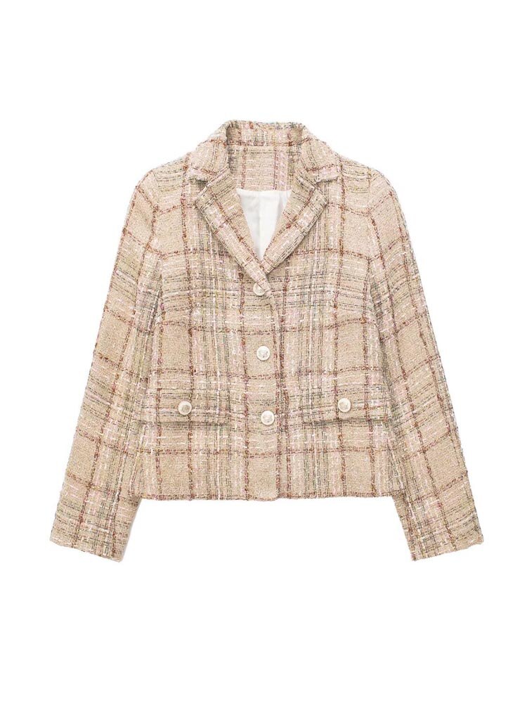 Summer Women Casual Short Blazers Coats Plaid Veins Single Breasted Female Fashion Street Pocket Blazer Outerwear