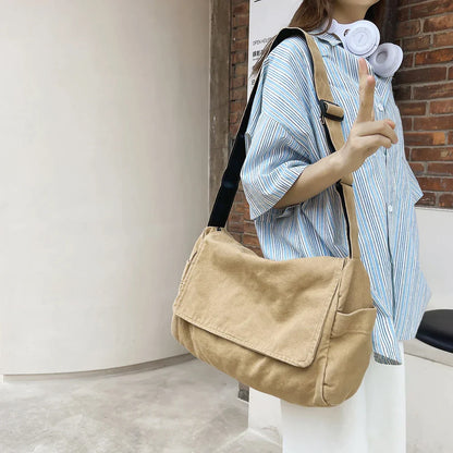 Large Capacity Canvas Shoulder Bags Solid Color Leisure Travel Bags for Women Harajuku Crossbody Handbags Female Messenger Bags