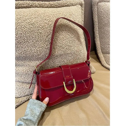 Vintage Red Handbag Women Autumn High Street Elegance Pu Leather Shoulder Bag Purse Female Retro Solid Underarm Bags