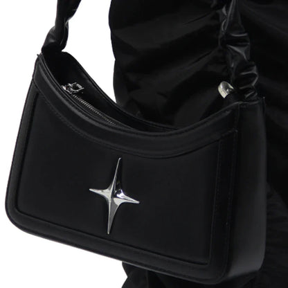 Vintage Pleated Star Black Women's Handbags Fashion Simple Trendy Shoulder Crossbody Bag Korean Y2k Girls Casual Top-Handle Bags