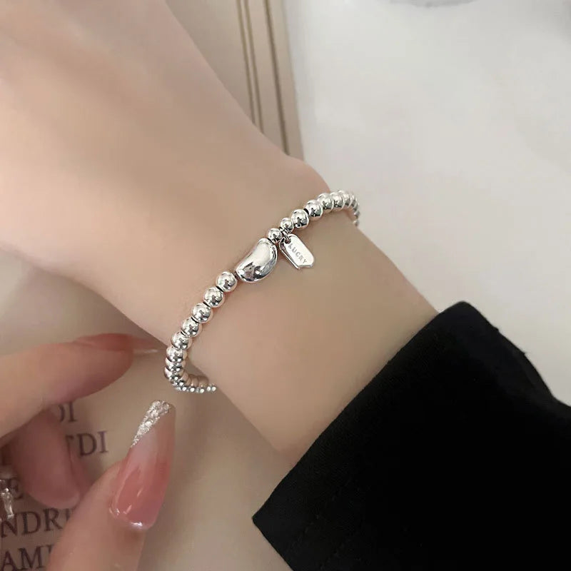 925 Sterling Silver Round Bead Bracelet Simple Temperament Geometric Shape Bracelet Birthday Gift Women's Exquisite Jewelry