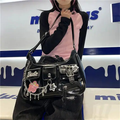 Y2k Vintage Streetwear Shoulder Bag Gothic Punk Harajuku Cross Chain Women's Handbags Trendy Pockets  All Match Crossbody Bags